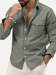 Men’s Plus Size Cargo Shirt – Long Sleeve, Multi-Pocket, Casual Wear