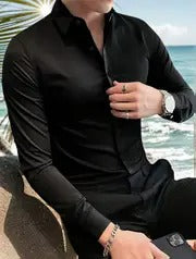 Men’s Royal Blue Dress Shirt – Long Sleeve, Elegant, Machine Washable