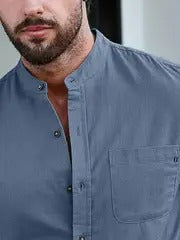 Men’s Long Sleeve Shirt – Mandarin Collar, 100% Cotton, Regular Fit