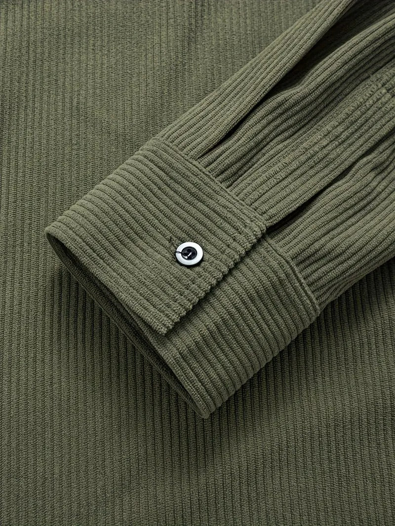 Men’s Corduroy Casual Jacket – Long Sleeve, Lapel Collar, Regular Fit