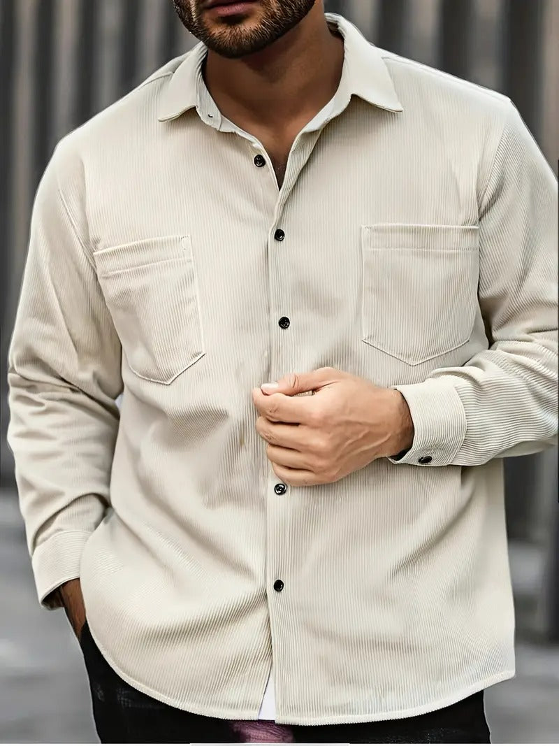 Men’s Corduroy Casual Jacket – Long Sleeve, Lapel Collar, Regular Fit