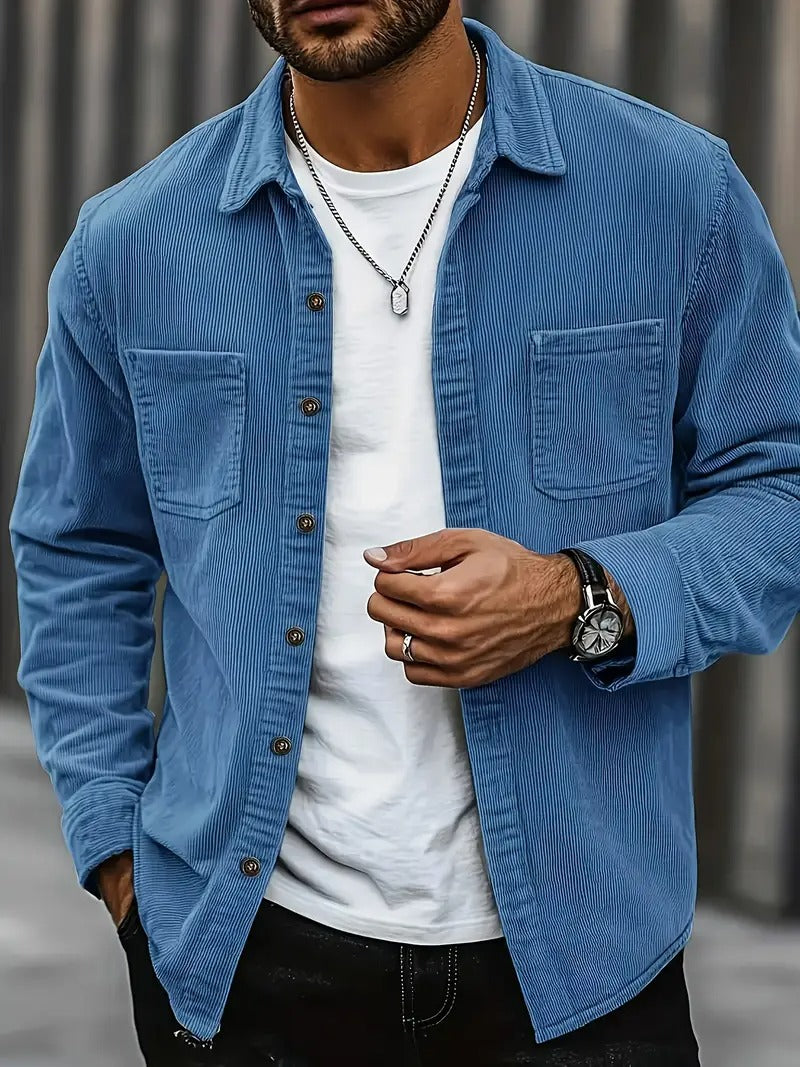 Men’s Corduroy Casual Jacket – Long Sleeve, Lapel Collar, Regular Fit