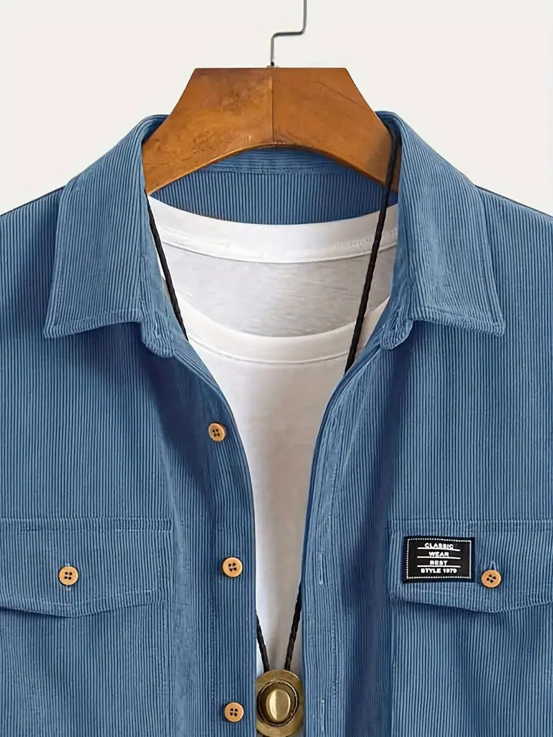 Men’s Corduroy Shirt – Casual Long Sleeve, Solid Colour, Regular Fit