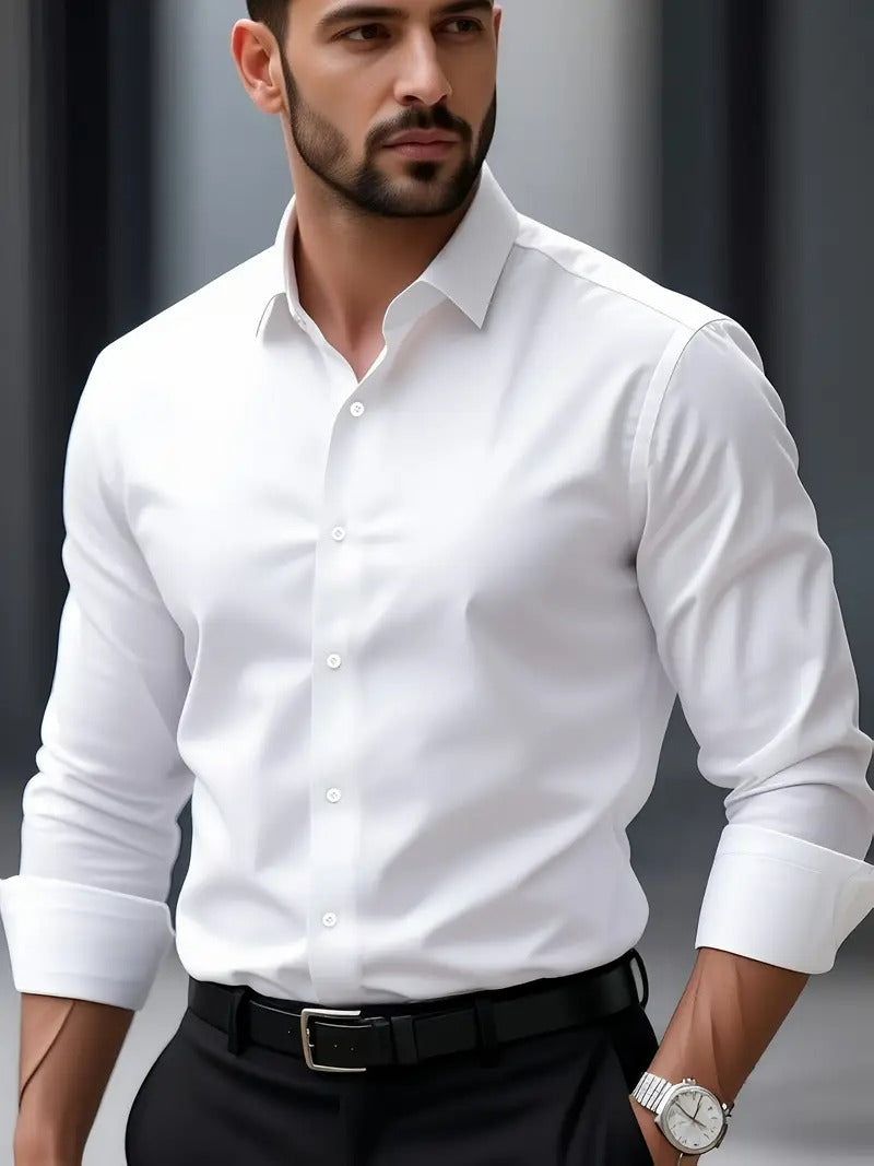 Men’s Classic Solid Shirt – Long Sleeve, Regular Fit, All-Season Wear