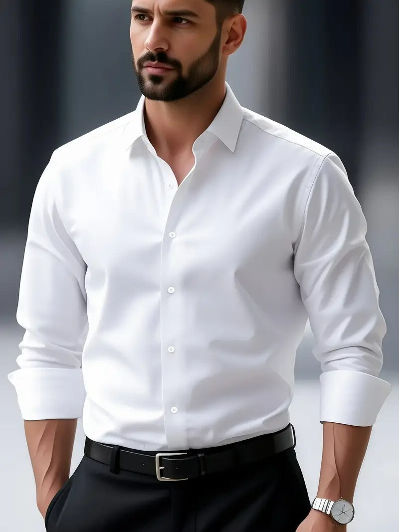 Men’s Classic Solid Shirt – Long Sleeve, Regular Fit, All-Season Wear