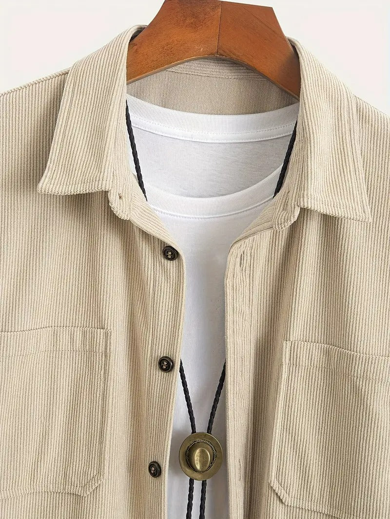 Men’s Corduroy Casual Jacket – Long Sleeve, Lapel Collar, Regular Fit