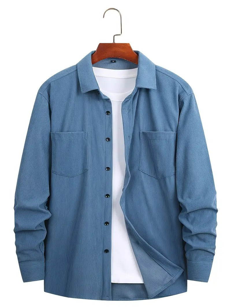 Men’s Corduroy Casual Jacket – Long Sleeve, Lapel Collar, Regular Fit