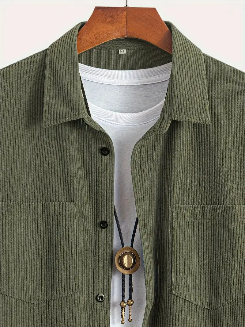 Men’s Corduroy Casual Jacket – Long Sleeve, Lapel Collar, Regular Fit