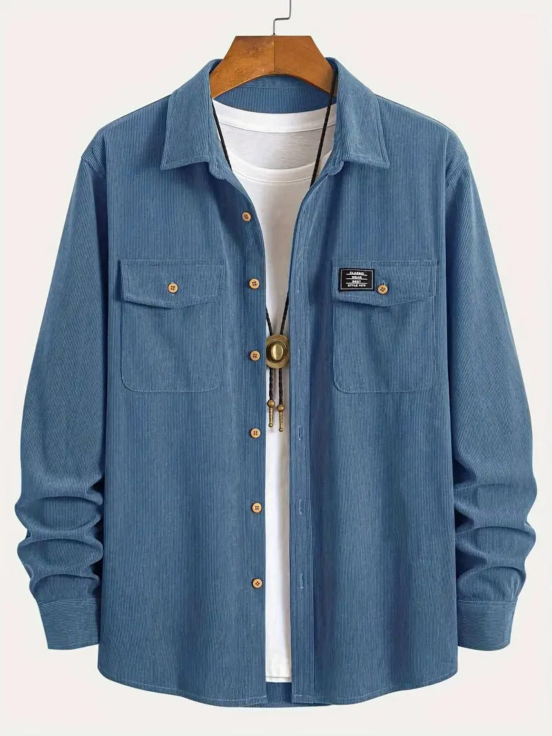 Men’s Corduroy Shirt – Casual Long Sleeve, Solid Colour, Regular Fit