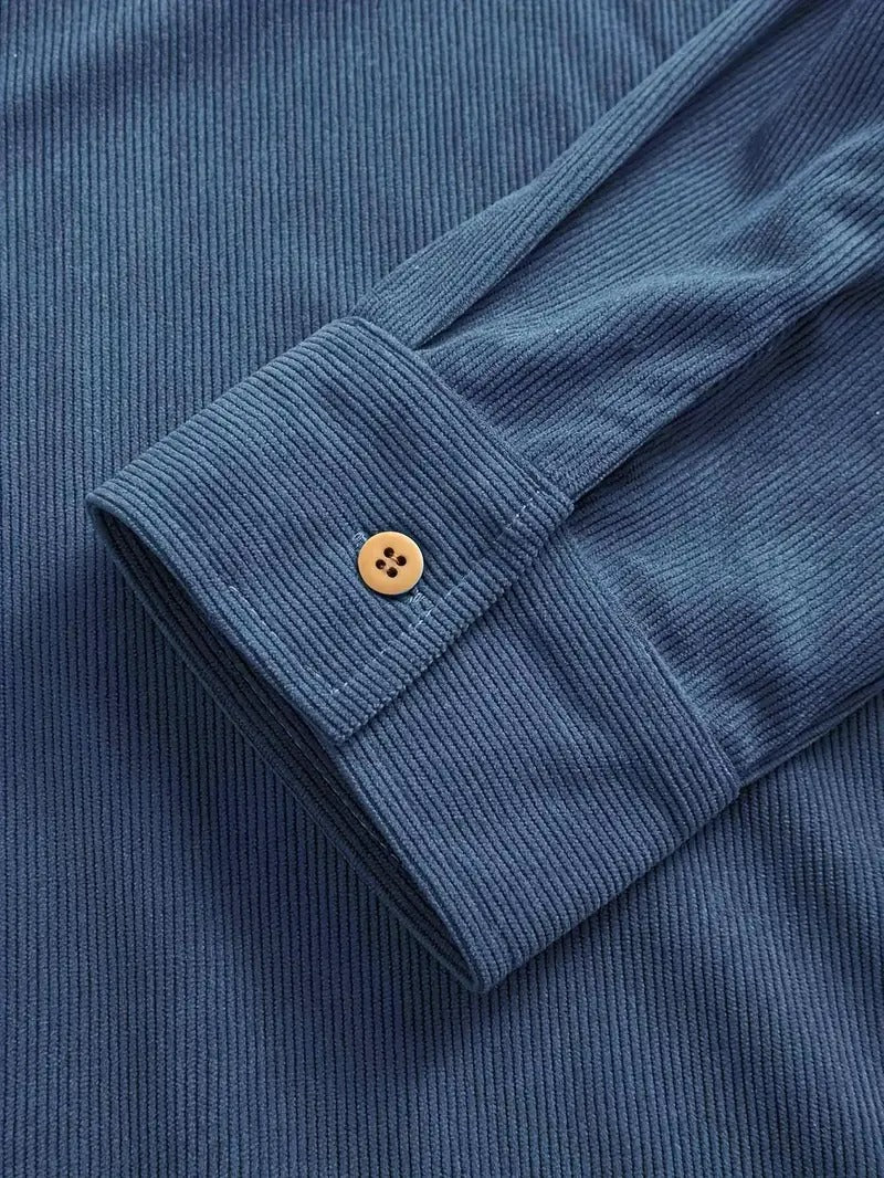 Men’s Corduroy Shirt – Casual Long Sleeve, Solid Colour, Regular Fit