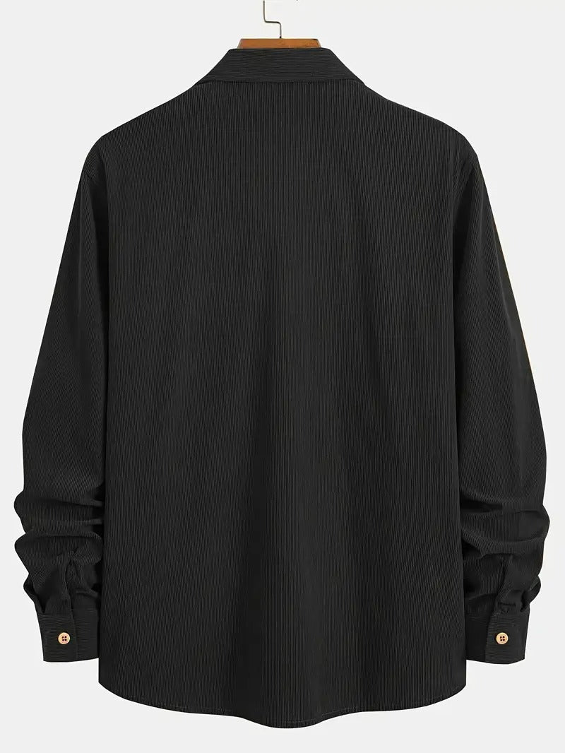 Men’s Corduroy Shirt – Casual Long Sleeve, Solid Colour, Regular Fit