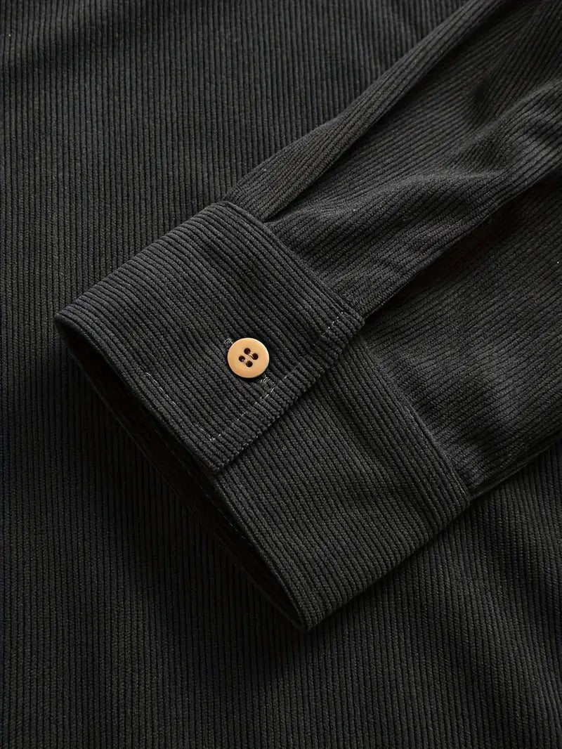 Men’s Corduroy Shirt – Casual Long Sleeve, Solid Colour, Regular Fit