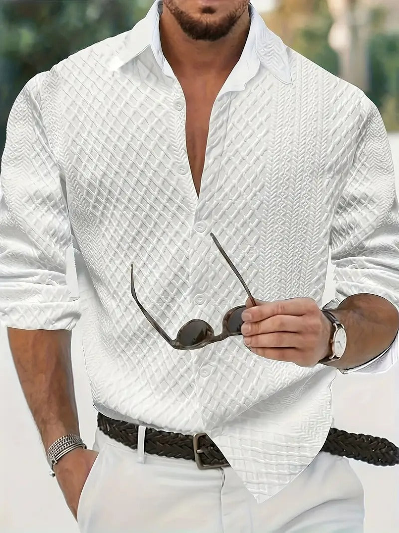 Men’s Classic White Shirt – European Style, Long Sleeve, Regular Fit