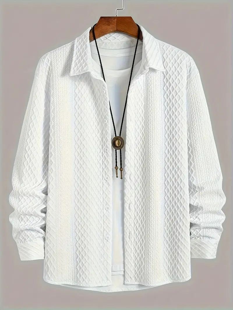 Men’s Classic White Shirt – European Style, Long Sleeve, Regular Fit