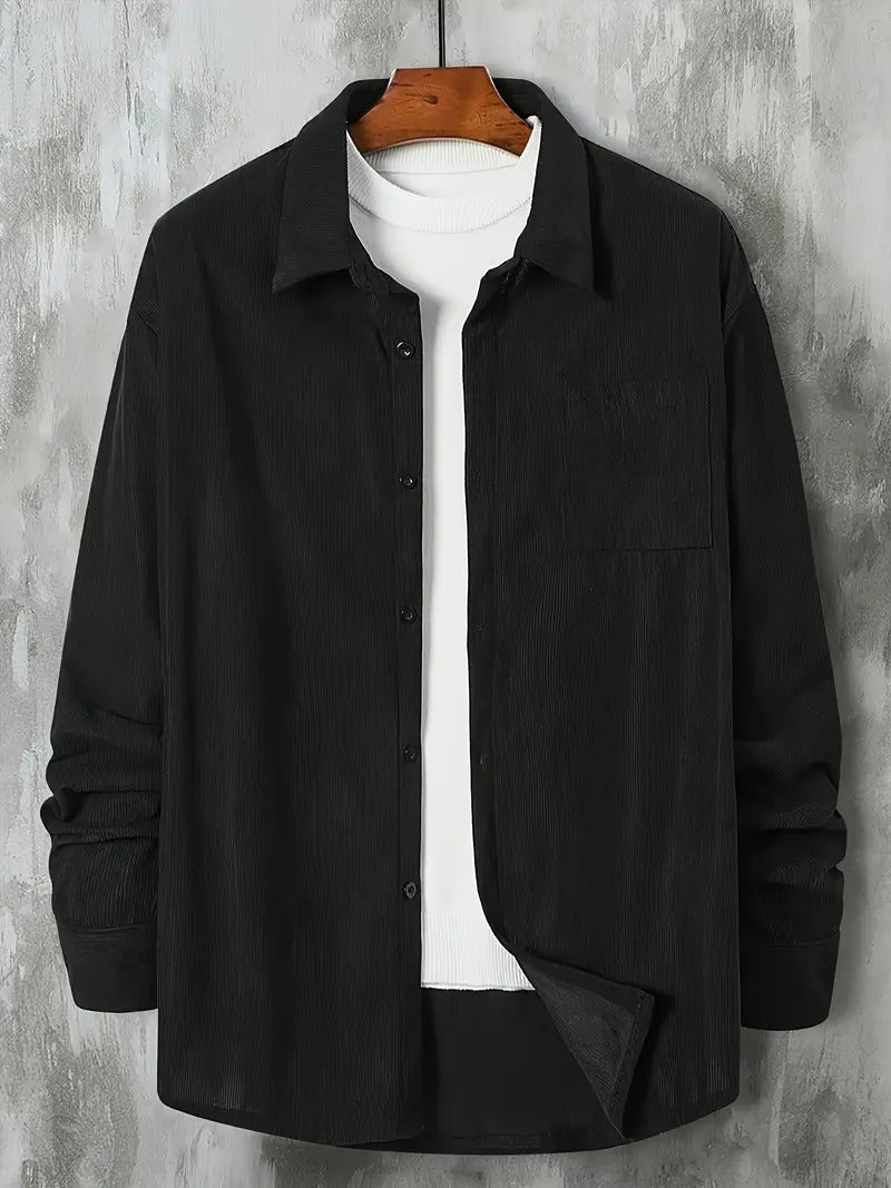 Men’s Casual Loose Fit Shirt – Solid Colour, Lapel Collar, Easy Care