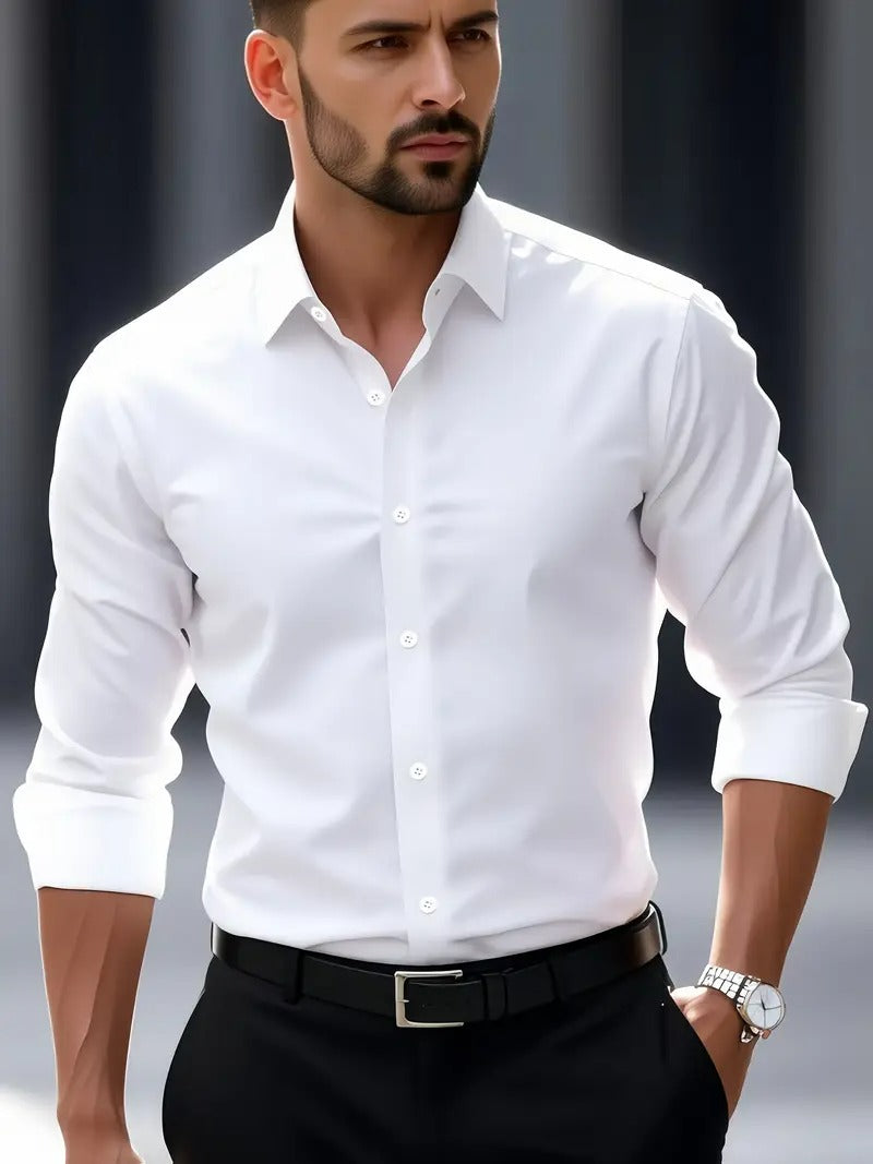 Men’s Classic Solid Shirt – Long Sleeve, Regular Fit, All-Season Wear