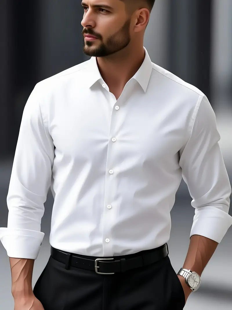 Men’s Classic Solid Shirt – Long Sleeve, Regular Fit, All-Season Wear