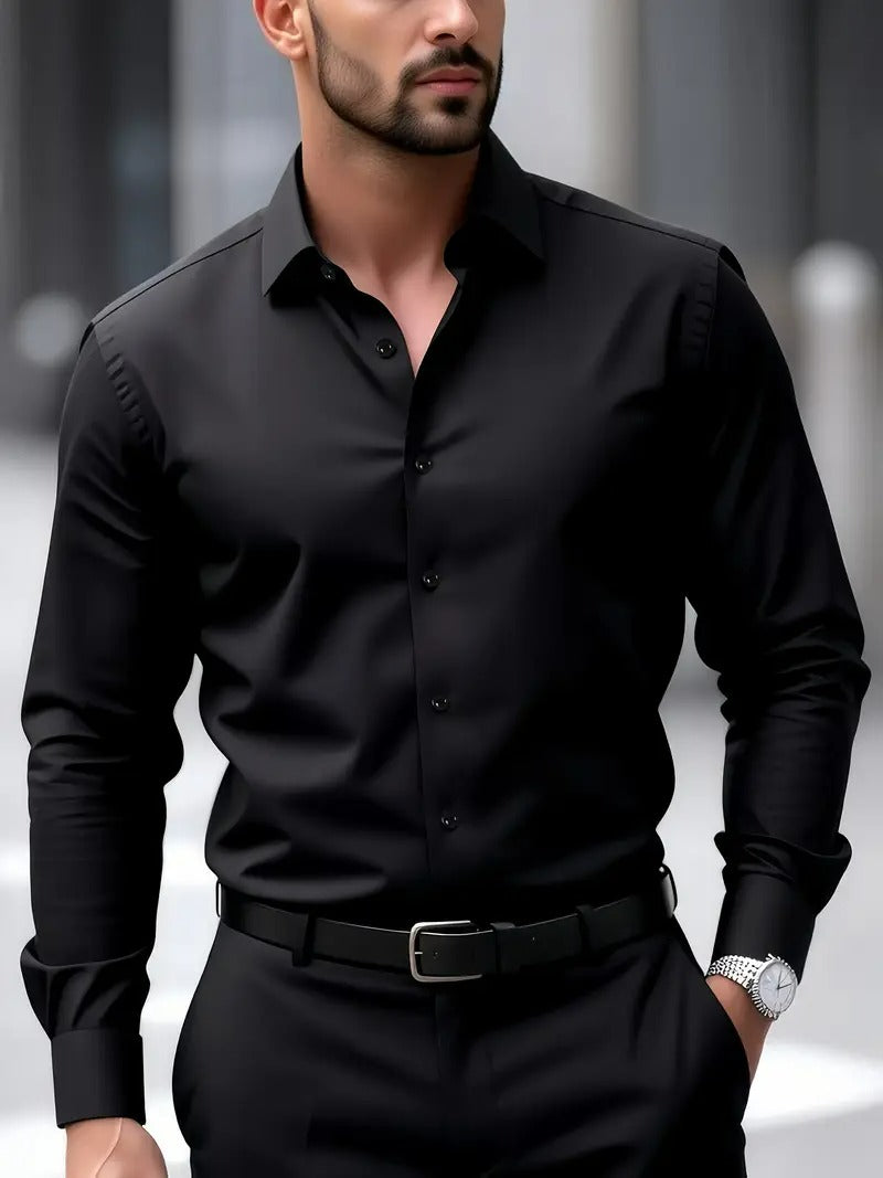Men’s Classic Solid Shirt – Long Sleeve, Regular Fit, All-Season Wear