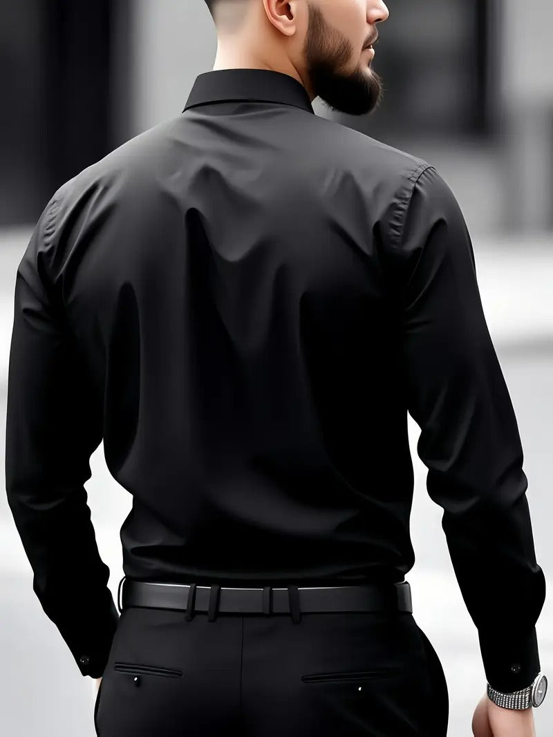 Men’s Classic Solid Shirt – Long Sleeve, Regular Fit, All-Season Wear