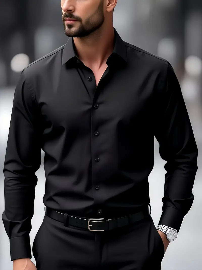 Men’s Classic Solid Shirt – Long Sleeve, Regular Fit, All-Season Wear