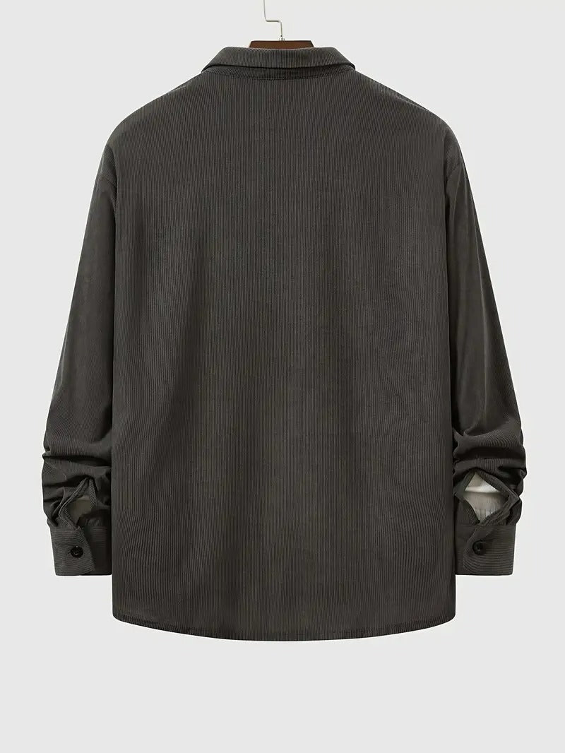 Men’s Casual Loose Fit Shirt – Solid Colour, Lapel Collar, Easy Care