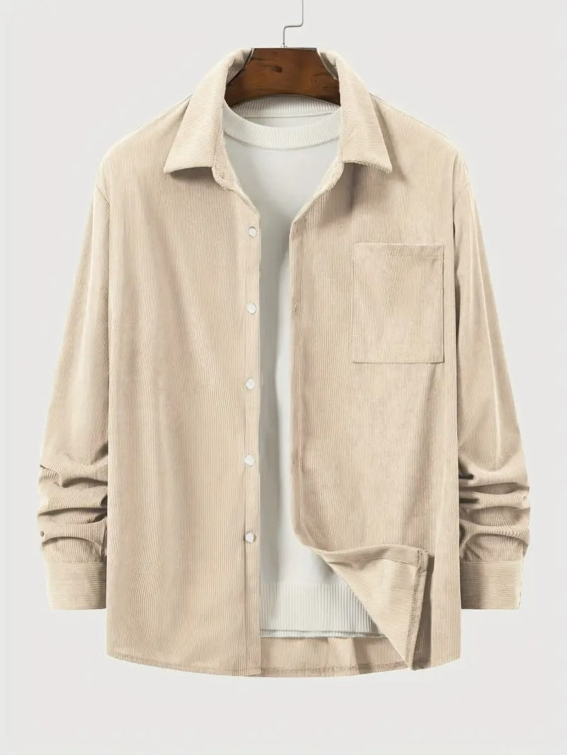 Men’s Casual Loose Fit Shirt – Solid Colour, Lapel Collar, Easy Care
