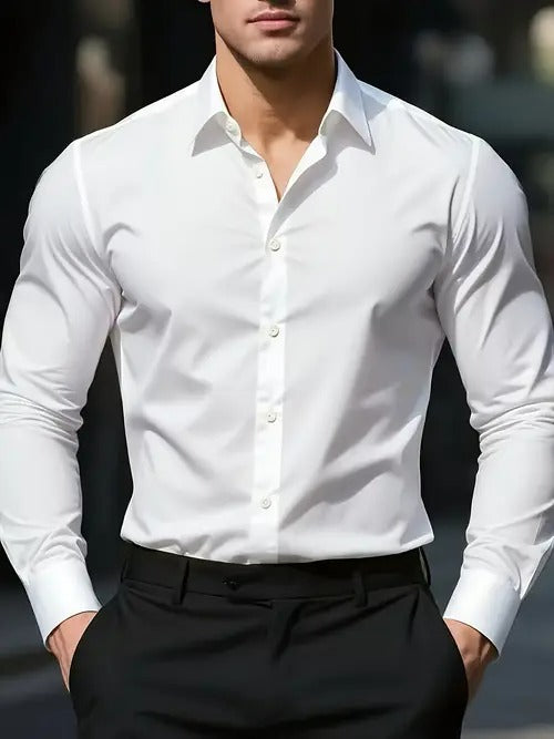 Men’s Classic Solid Shirt – Long Sleeve, Regular Fit, All-Season Wear
