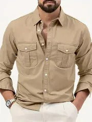 Men’s Plus Size Cargo Shirt – Long Sleeve, Multi-Pocket, Casual Wear