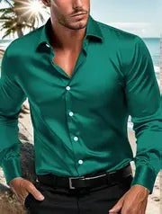 Men’s Royal Blue Dress Shirt – Long Sleeve, Elegant, Machine Washable
