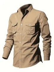 Men’s Plus Size Cargo Shirt – Long Sleeve, Multi-Pocket, Casual Wear