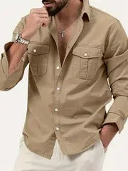Men’s Plus Size Cargo Shirt – Long Sleeve, Multi-Pocket, Casual Wear