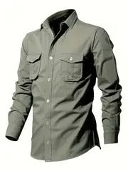 Men’s Plus Size Cargo Shirt – Long Sleeve, Multi-Pocket, Casual Wear